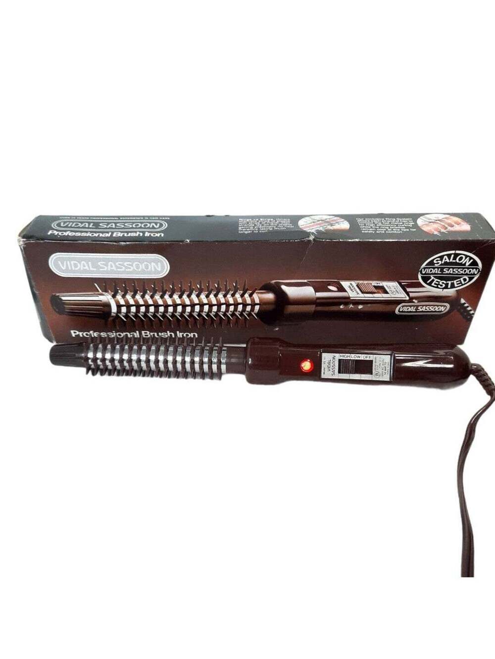 VINTAGE VIDAL SASOON VS-111 Professional CURLING BRUSH IRON with box 1983 WORKS